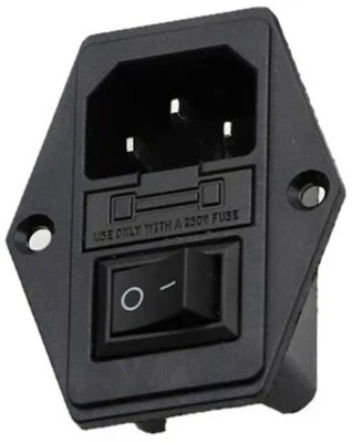 LEVSEB Kaltgeräte Einbau-Buchse C14, 250V10A, mit Schwarzem Schalter und Sicherung