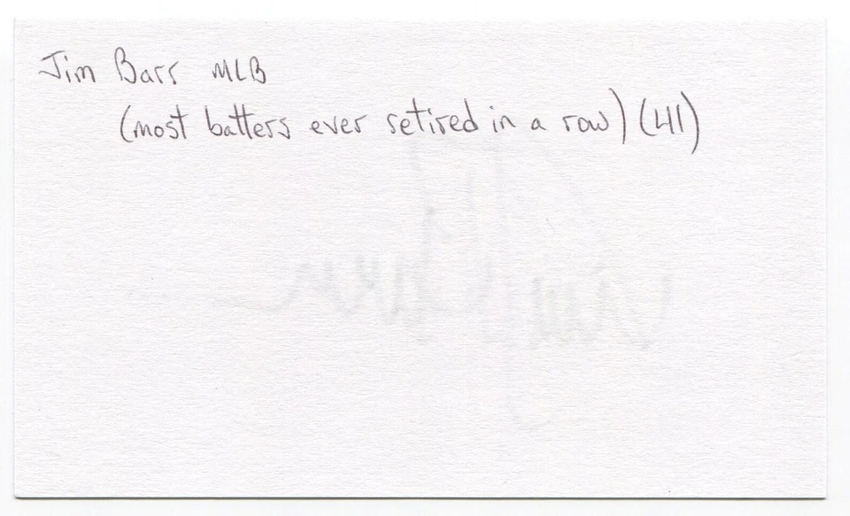 Jim Barr Signed 3x5 Index Card Autographed Signature San Francisco Giants MLB - Image 2 of 2