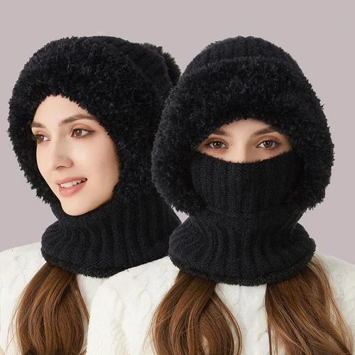 Winter Knit Hat with Fleece Lining and Ear Flaps 3-in-1 Beanie Scarf Mask Set - Picture 6 of 25