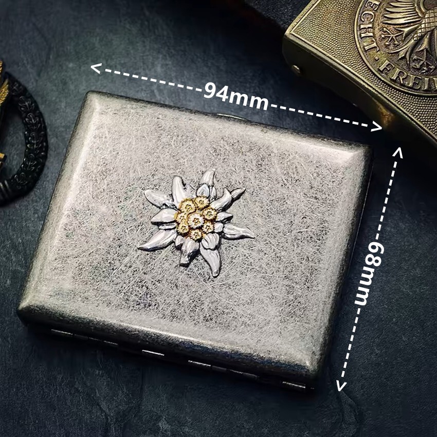 ww2 german cigarette case WW2 German Edelweiss Brass Carved Cigarette Cases Holder Box 16 Cigarettes