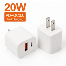 20W Fast Charger USB-C  USB Wall Adapter  Quick Charge  US Plug