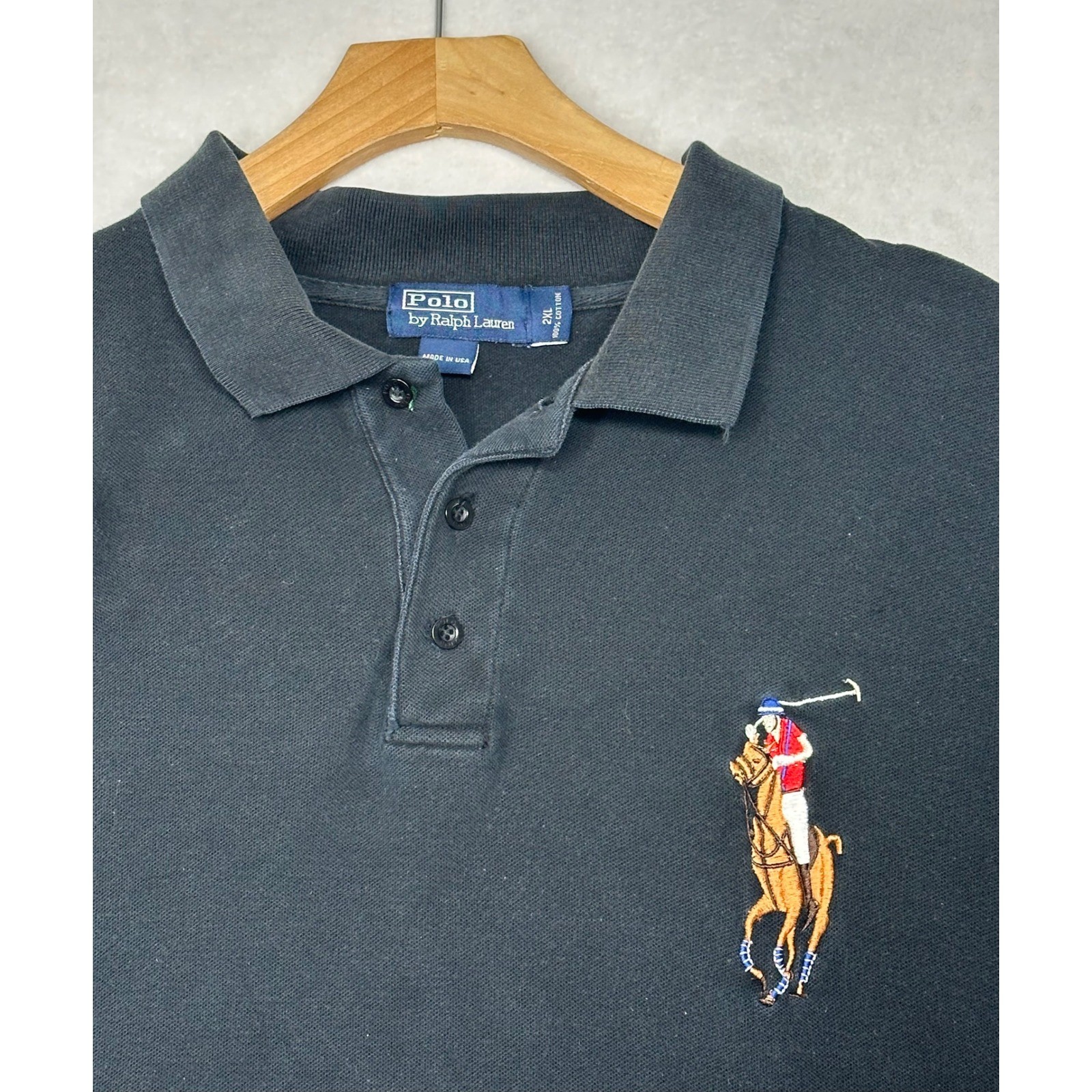 Polo Ralph Lauren Big Pony Polo Shirt Mens 2XL Black Short Sleeve Vintage USA
