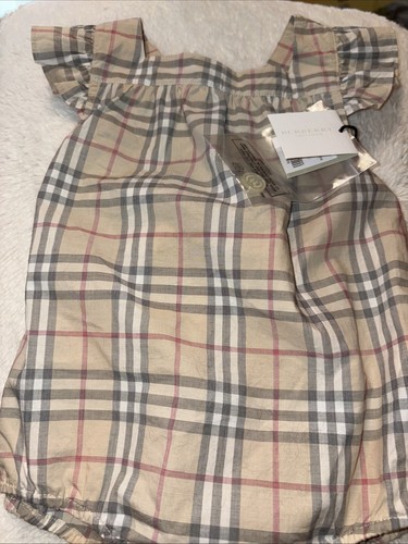 NWT girl baby grow beachwear romper 12 months Burberry Pale Stone Check 12M