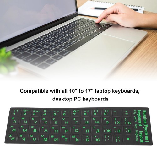 Russian Keyboard Sticker Waterproof Dustproof Green Russian Keyboard Replace NEW - Afbeelding 9 van 12