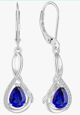 Dangle Drop Earrings 925 Sterling Silver Infinity Sapphire