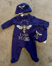GUCCI I WANNA BEE GUCCI Romper Set Hat and Bib Blue Size 0-3 Month