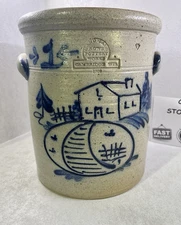 RARE Vintage 1988 Rowe Pottery Works Salt Glaze Stoneware Canister Crock Timbers