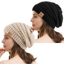 Slouchy Beanie Hat for Men  Women - Winter Warm Chunky Knit Cap, Oversized ...