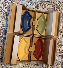 Longaberger Set of 4 Multi-Color Crescent Pottery Dishes Made in USA ~ NIB
