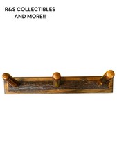 VINTAGE WOOD COAT HANGER SOLID WOOD HEAVY PIECE 22  X 3.5  KNOBS ARE 5  LONG