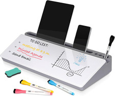 Glass Desk Whiteboard Small Dry Erase Board Desktop White Board with Storage Dra