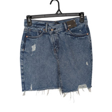 New Express Sz 6 High Rise Distressed Asymmetrical Denim Mini Skirt 100 Cotton