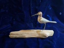 Hand Carved, Painted Sandpiper on Driftwood (...