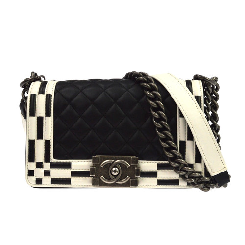 Best09 Boy Chanel Black Checkerboard Quilted Small Boy Flap Bag KW00082
