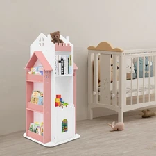 4 Tier Rotating Bookcase Kids Bookshelf Study Room Bedroom Storage Display Shelf