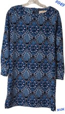 Ann Taylor Loft Blue Medallion Print Shift Dress Long Sleeve Pettite