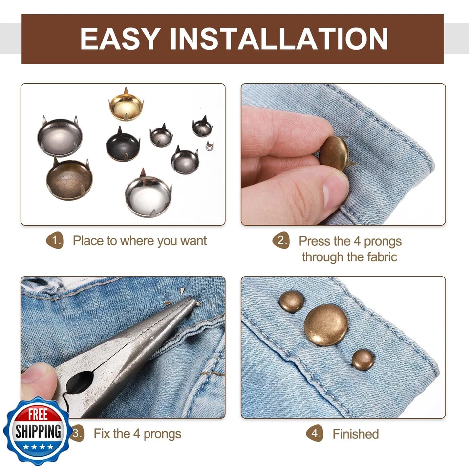 PATIKIL 2mm Round Dome Rivet, 180 Pcs Metal 4 Claw Spike Spot Stud Punk Rock - Image 4 of 4