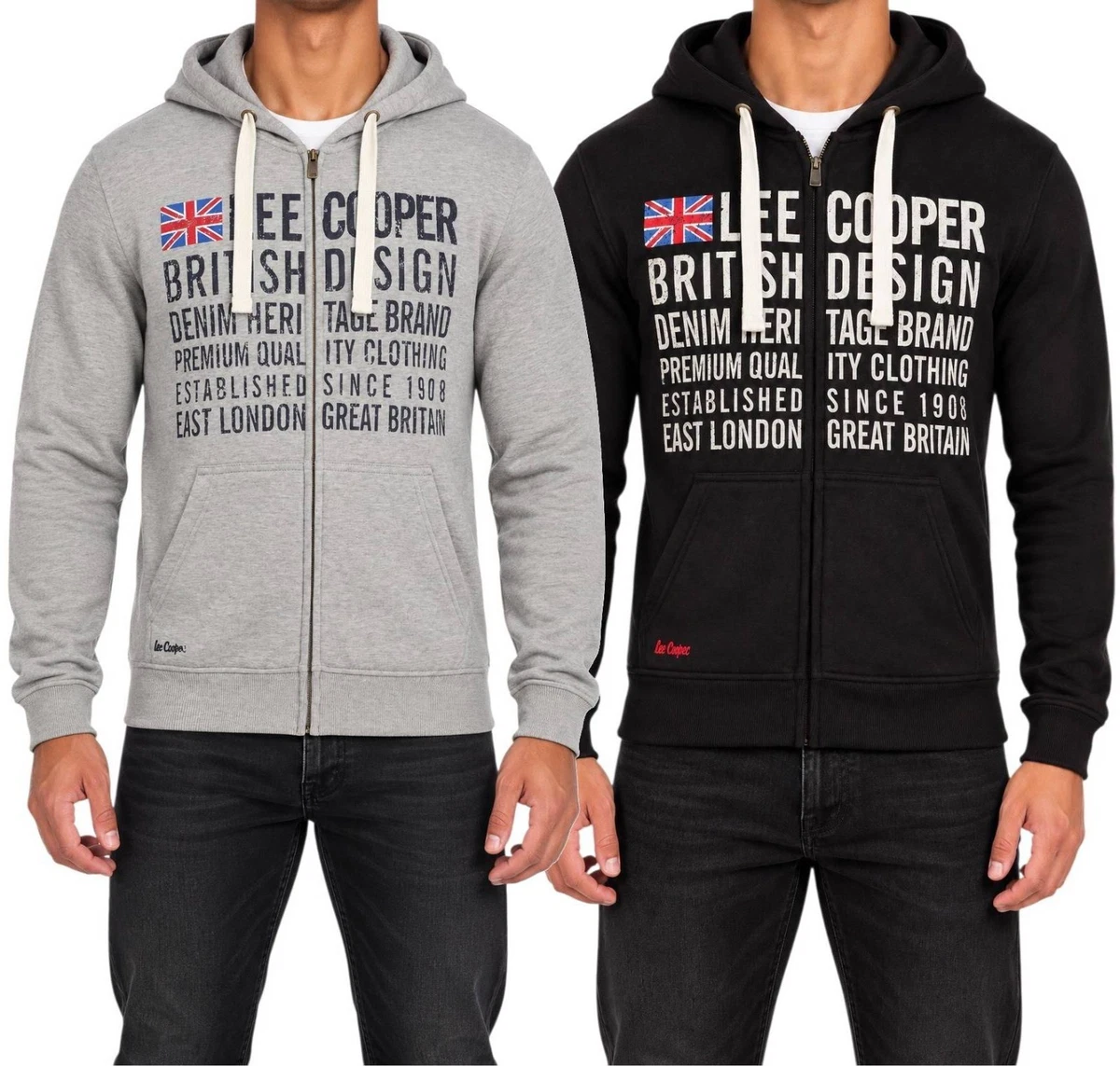 Sudadera con capucha Lee Cooper para hombre cremallera completa mezcla de algodón ajuste atlético diseño británico