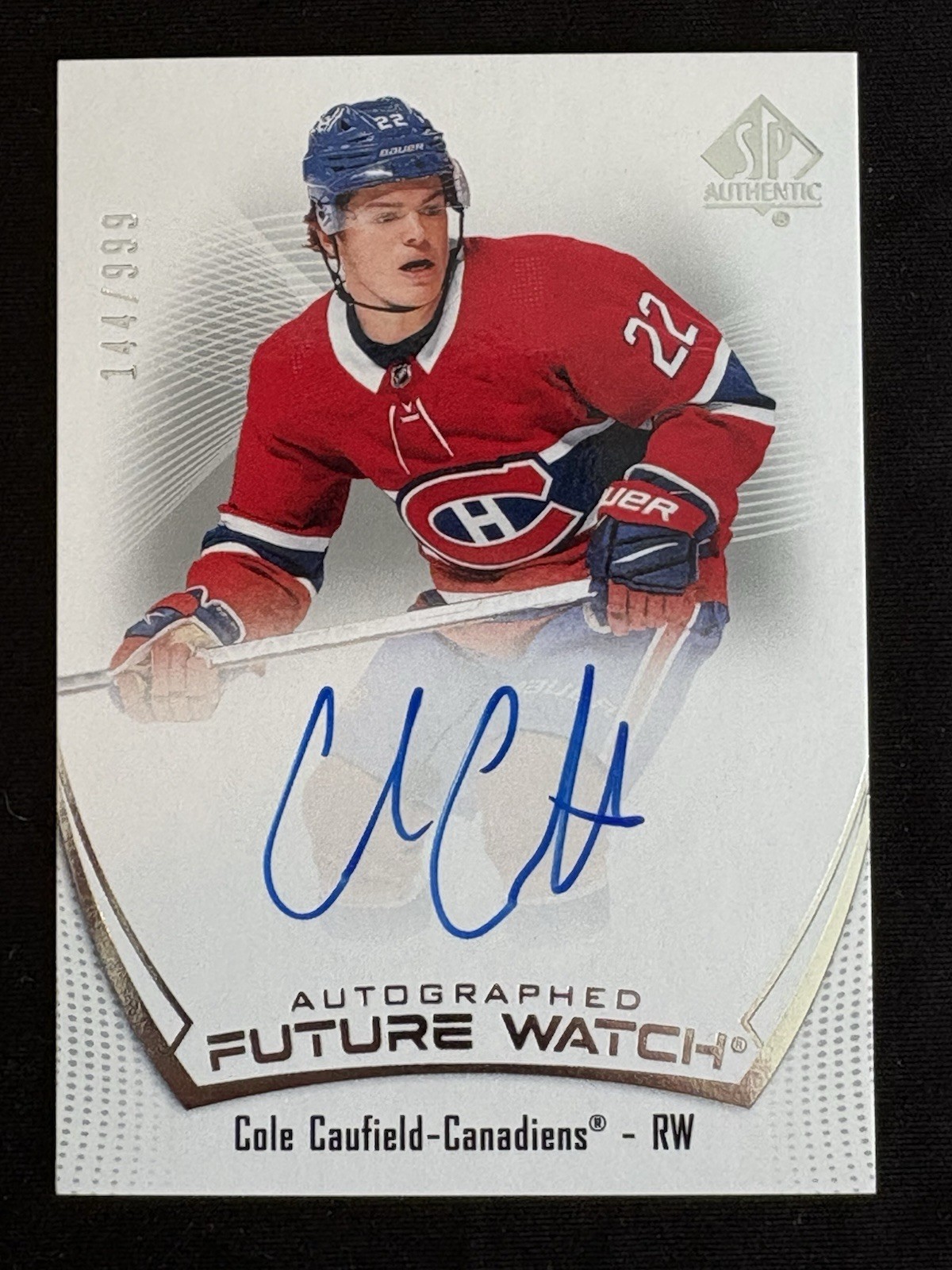 2021-22 SP Authentic COLE CAUFIELD Future Watch Auto /999 Rookie