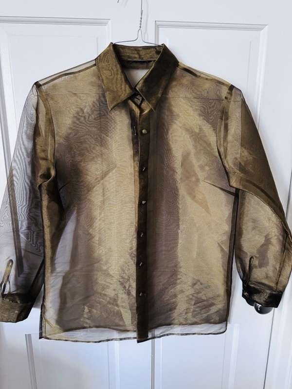 Vintage Ann Taylor Sheer Gold Organza Blouse; Oversize; Size 8; Excellent Condit