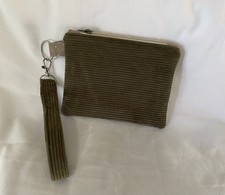 Wristlet with Pouch Wallet Keychain Purse. Corduroy Fall Color Green New