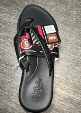 FLOJOS Size 9 Black Artisan Logo Memory Foam Flip Flop Sandals