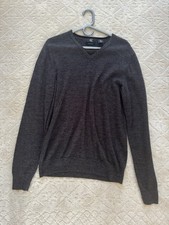 Calvin Klein Sweater Mens Medium Gray Merino Wool V Neck Lightweight Pullover