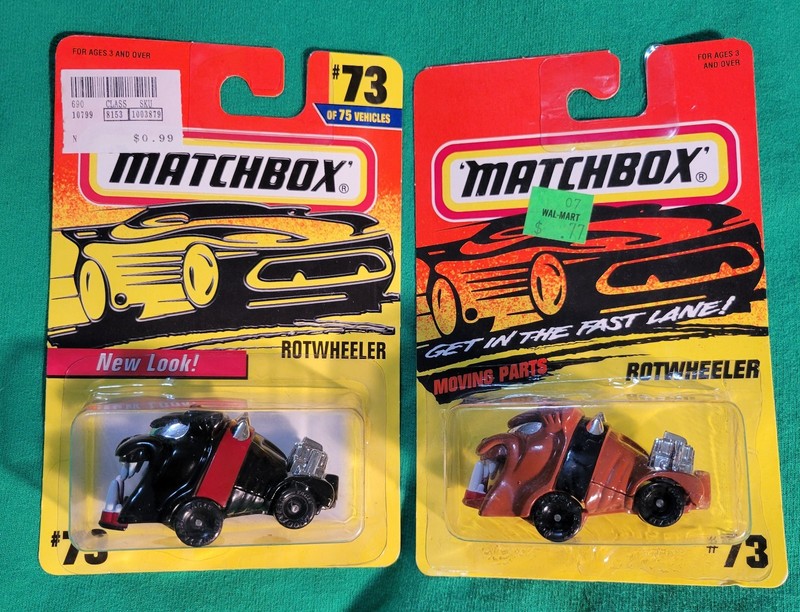 Lot Of 2 Matchbox Rotwheeler Dog Diecast Cars Brown, Black