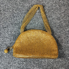 La Regale Beaded Evening Bag Womens Gold Mesh Mini Purse Zip Closure Formal