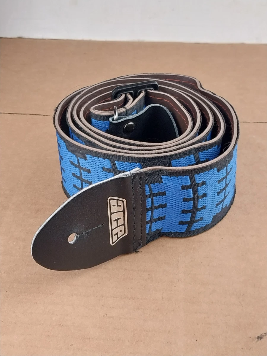 ACE 1970's 1980s Vintage Woven Guitar Strap Unusual Design Blue