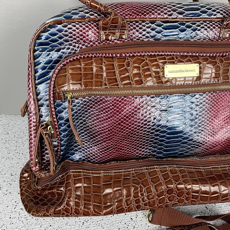 Bolso Samantha Marrón Equipaje Parte Inferior Caída Azul Fucsia Patrón Cocodrilo Foto 2 de 4