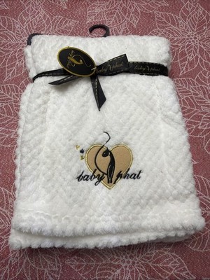 Baby Phat White W/ Black & Gold Soft Fleece Baby Blanket 30x40 Crib Easy Care