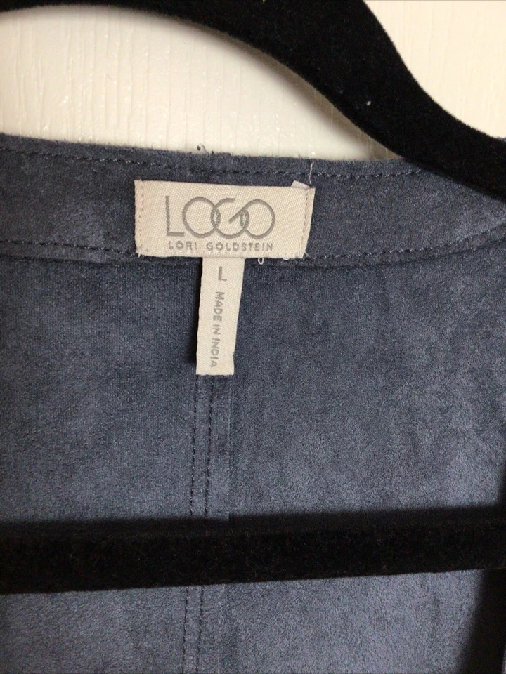 logo by lori goldstein Grey faux suede cascade front stretch Vest L - Image 3 of 4