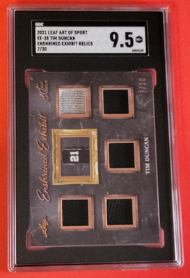 Tim Duncan GAME USED JERSEY Patch CARD #7/30 SGC 9.5 GEM MT LEAF ART SPORT SPURS