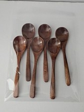 6 PCS 7 Inch Hard Wood Small Soup Spoons for Eating, Cooking, Stirring