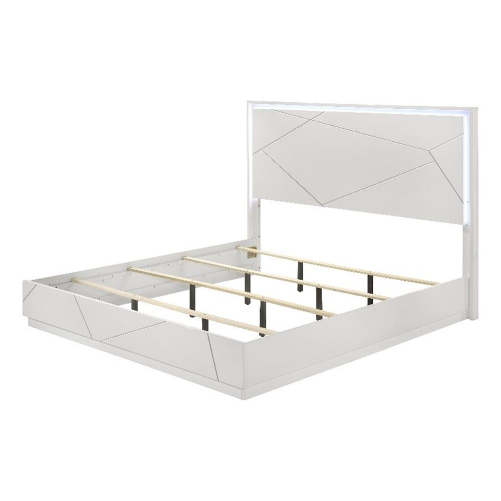 ACME Esther Eastern King Bed w/LED in  White & Silver High G
