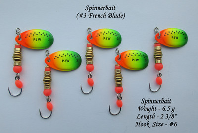 Trout Bass Spinner Lure - 2 3/8'' L - 6.5 g - #6 Hook - (5 Pcs.)
