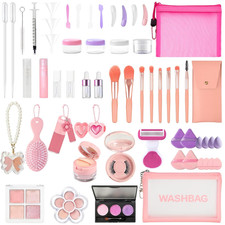 57Pcs Mini Makeup Products with Travel Size Containers Set Mini Makeup Brushes E