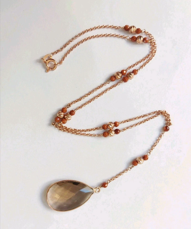 collana in argento 925 laminato oro rosa pietra di luna e goccia di cristallo - Immagine 3 di 4