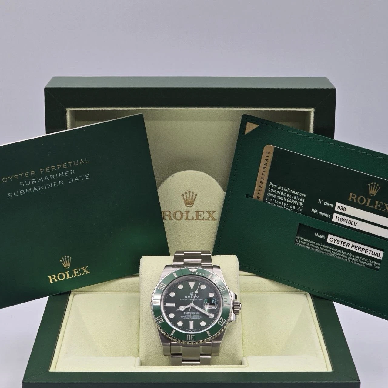 PAPERS 2013 MINT Rolex Submariner Hulk 116610LV Green 40mm Ceramic Watch BOX