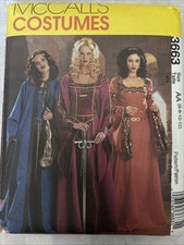 Renaissance Dresses Cape Costume Size 6 8 10 12 McCalls 3663 Uncut Pattern Women