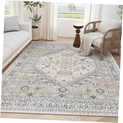 5x7 Area Rugs - Ultra-Thin Washble Rug, Stain Resistant Anti Slip 5'x7' Beige