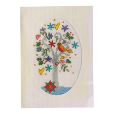 Winter Wishes Tree Bird Poinsettia Counted Cr...