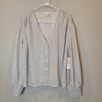 Nordstrom Blouse Long Sleeve Button Up Womens Extra Small White Tan Blue Black