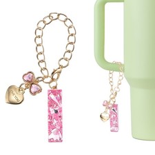 Letter Charm for Stanley Tumbler Cup, Bow Heart Initial I Letter Charm, Pink