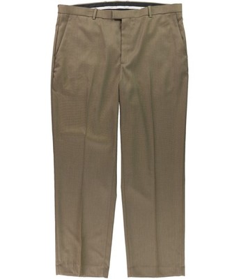 Perry Ellis Mens Flat Front Birdseye Dress Pants Slacks, Brown, 33W x 32L