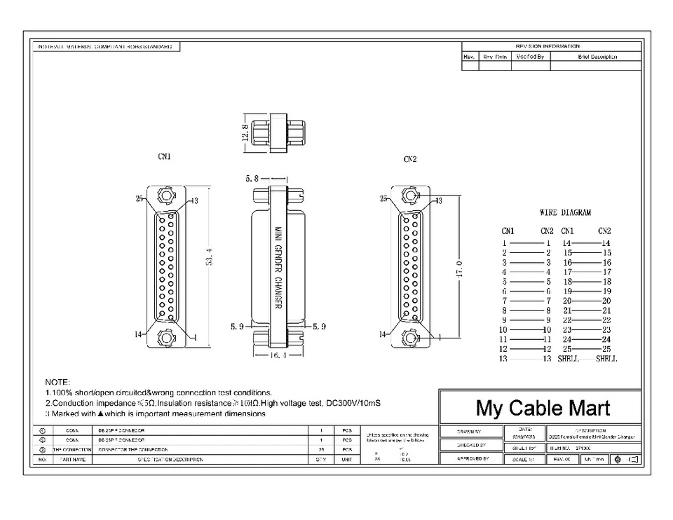 Serial Port Gender Changer Adapter (Female/Female) DB25  Nickel Plated - Image 2 of 2