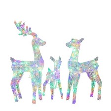 Set of 3 Christmas Multicolor Reindeer Family Lighted Deer for In/Outdoor Decor