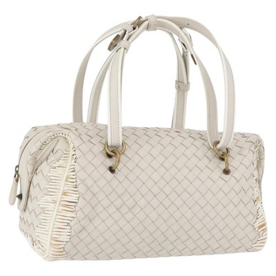 BOTTEGA VENETA INTRECCIATO Hand Bag Leather White Gold Auth BSZ148V