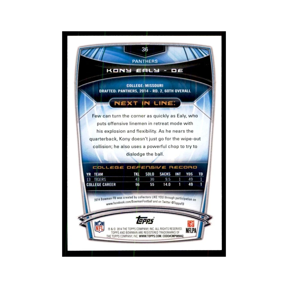 2014 Bowman Kony Ealy RC Football Cards #36 - Image 2 of 3